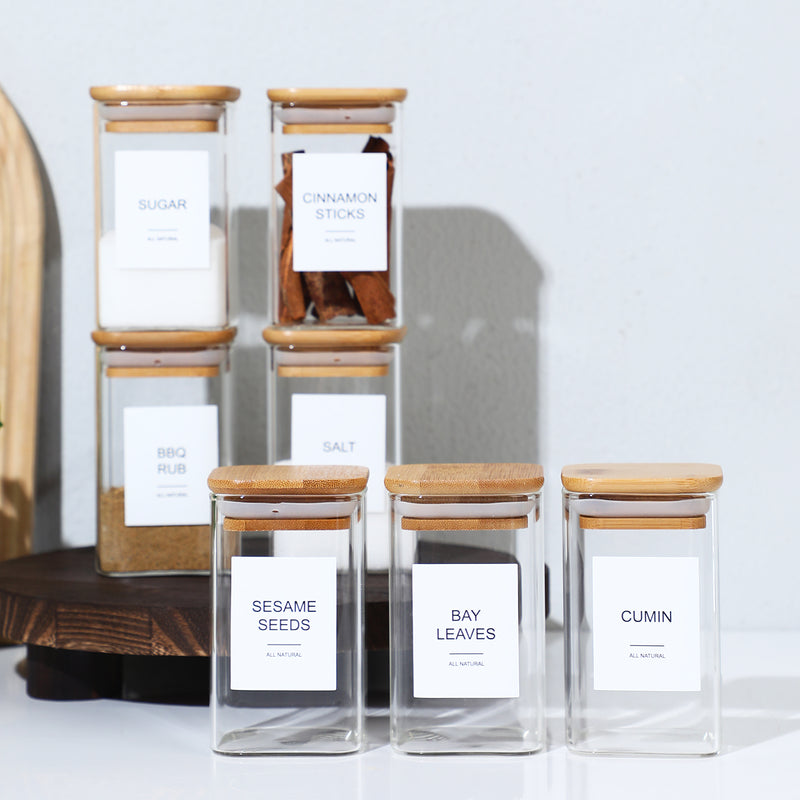 12-Piece Square Glass Spice Jar Set with 72 Labels