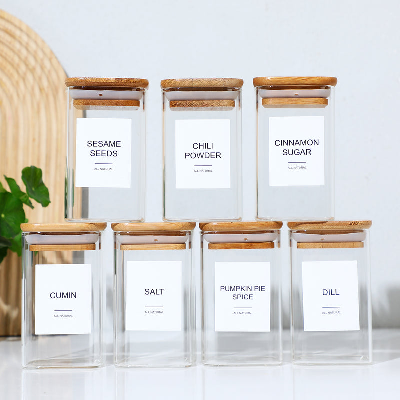 12-Piece Square Glass Spice Jar Set with 72 Labels