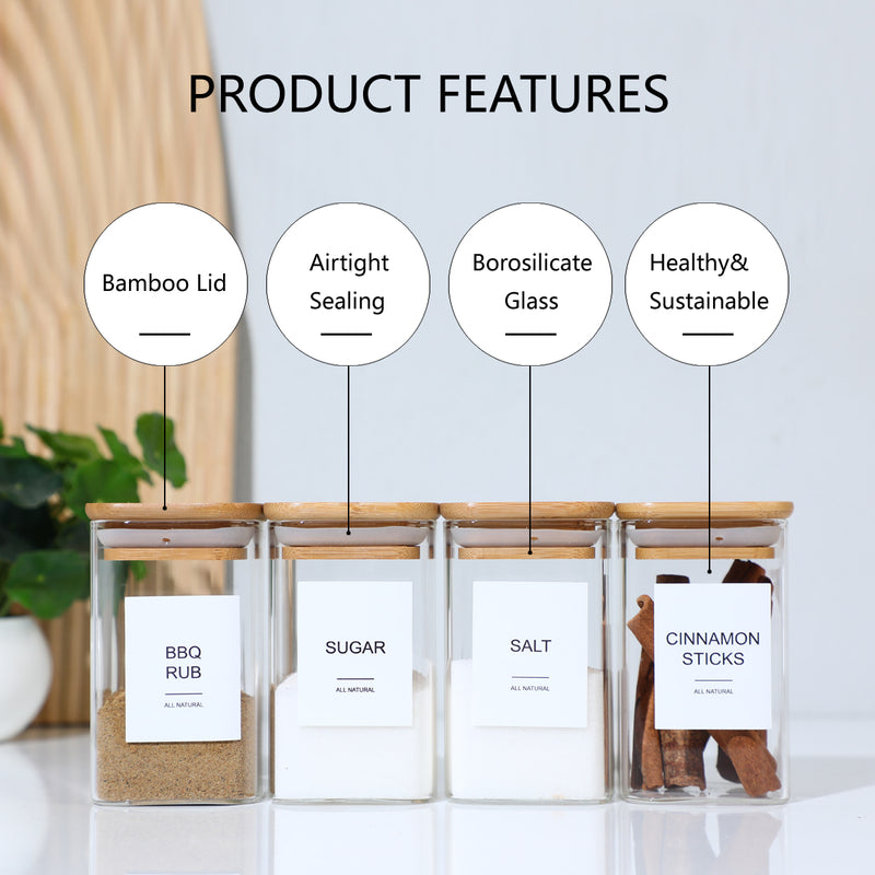12-Piece Square Glass Spice Jar Set with 72 Labels