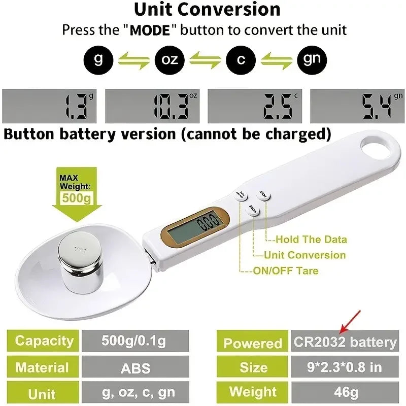 Digital Spoon Scale with LCD Display (0.1-500g)
