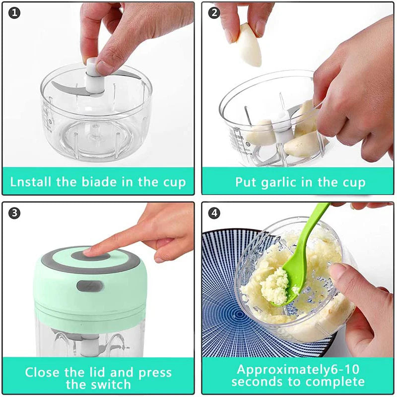 Mini Electric Stainless Steel Garlic Chopper (250ml)
