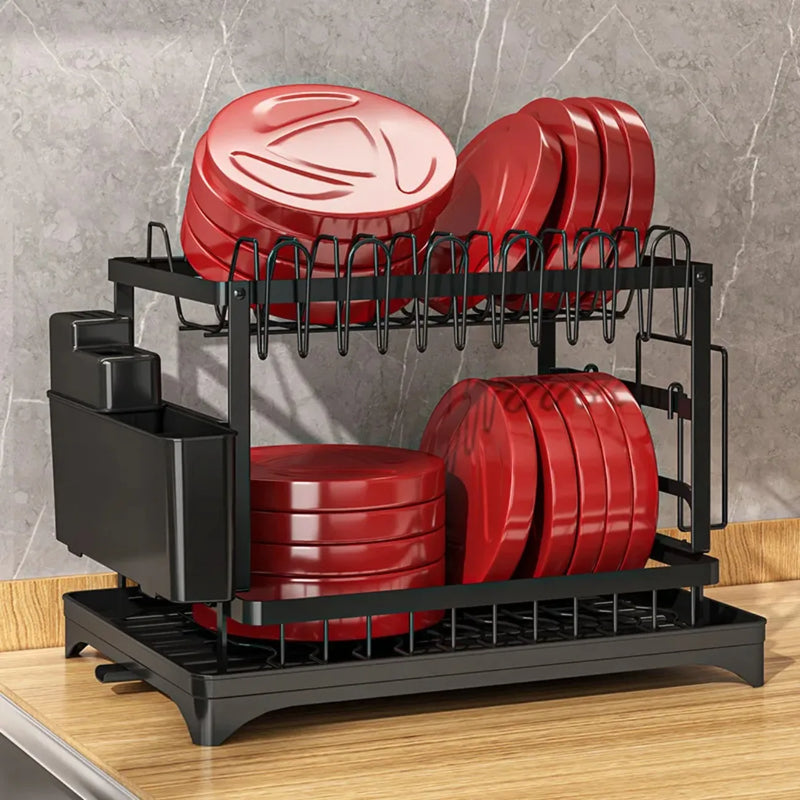 2-Tier Rotating Dish Drying Rack