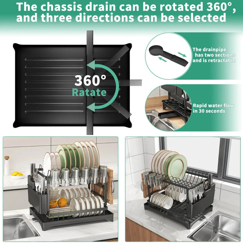 2-Tier Rotating Dish Drying Rack