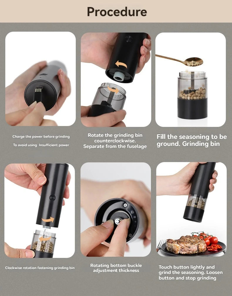 USB Rechargeable Electric Salt & Pepper Grinder