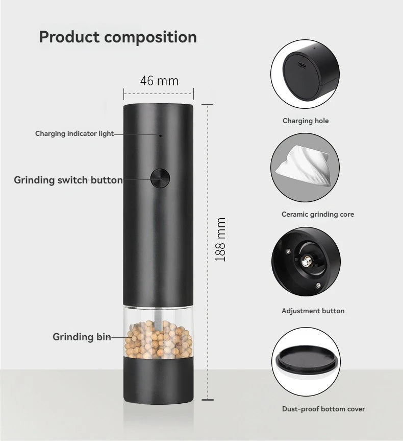 USB Rechargeable Electric Salt & Pepper Grinder