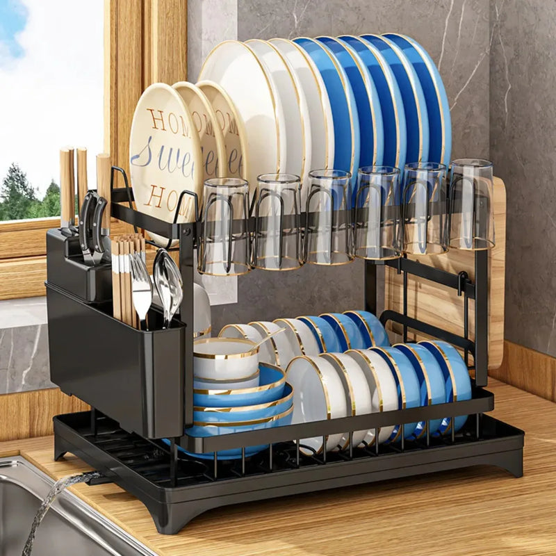 2-Tier Rotating Dish Drying Rack